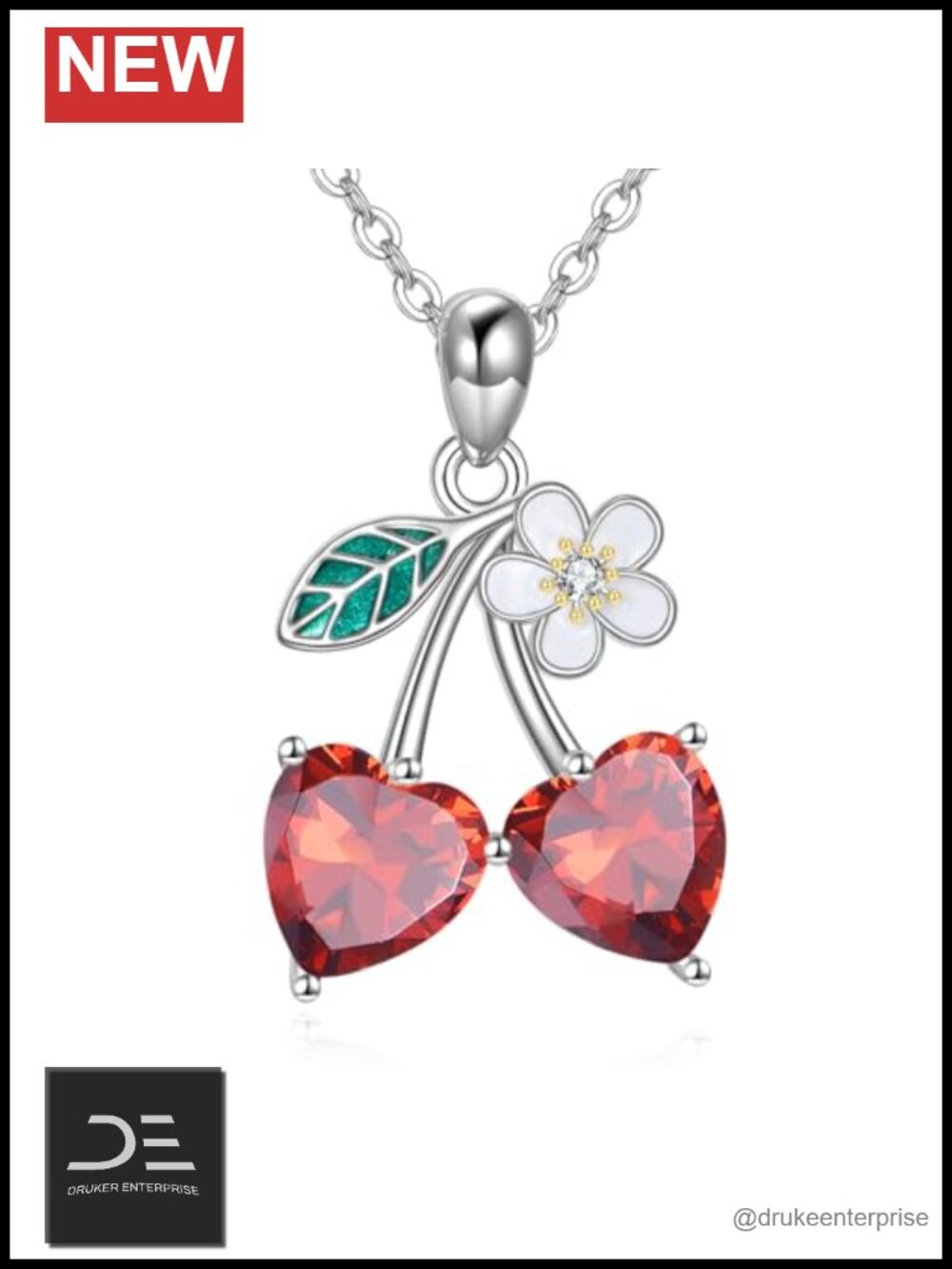 Sterling Silver Cherry Pendant Necklace Fruit Jewelry Gift for Women